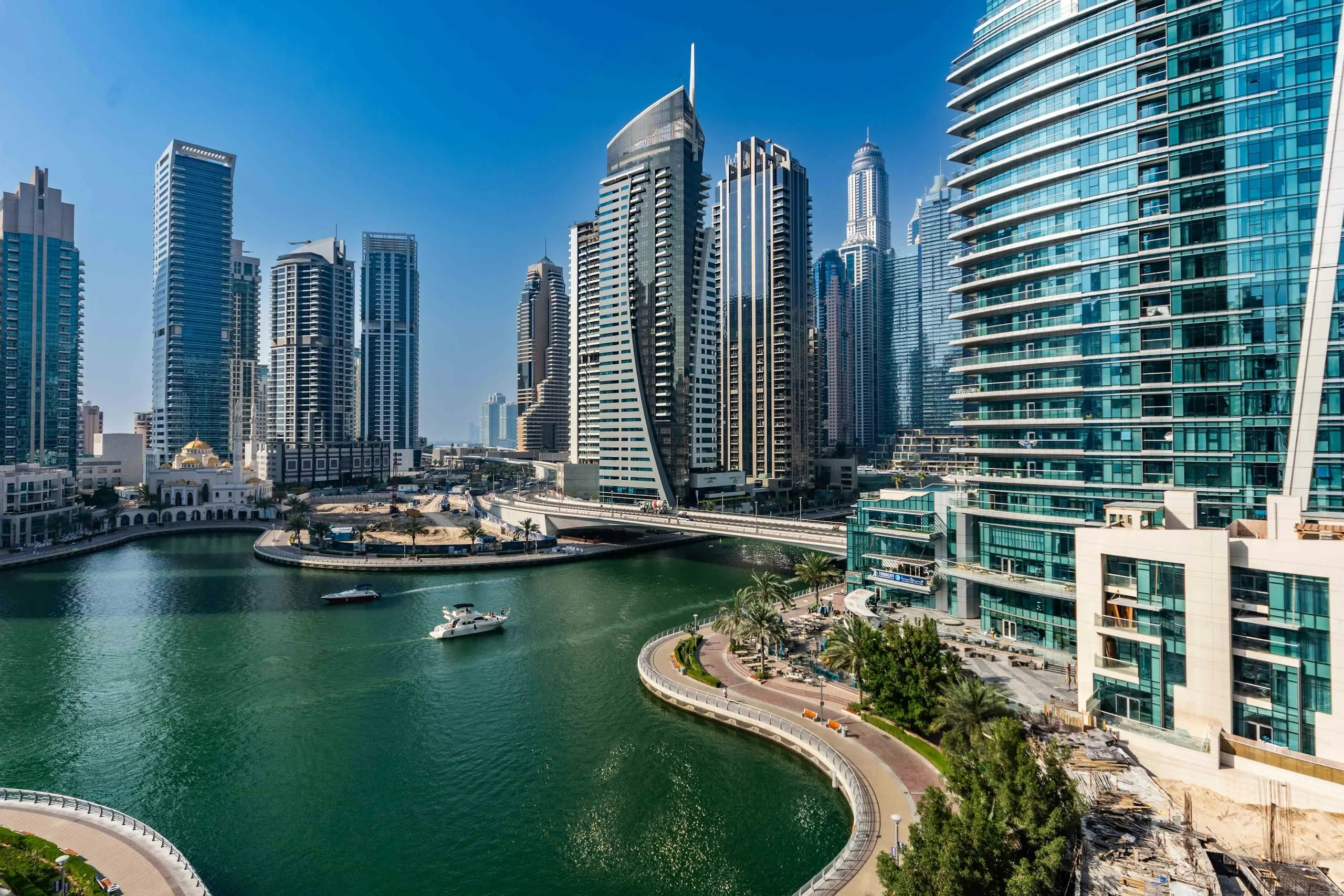 Towers lining the waterway of Dubai Marina