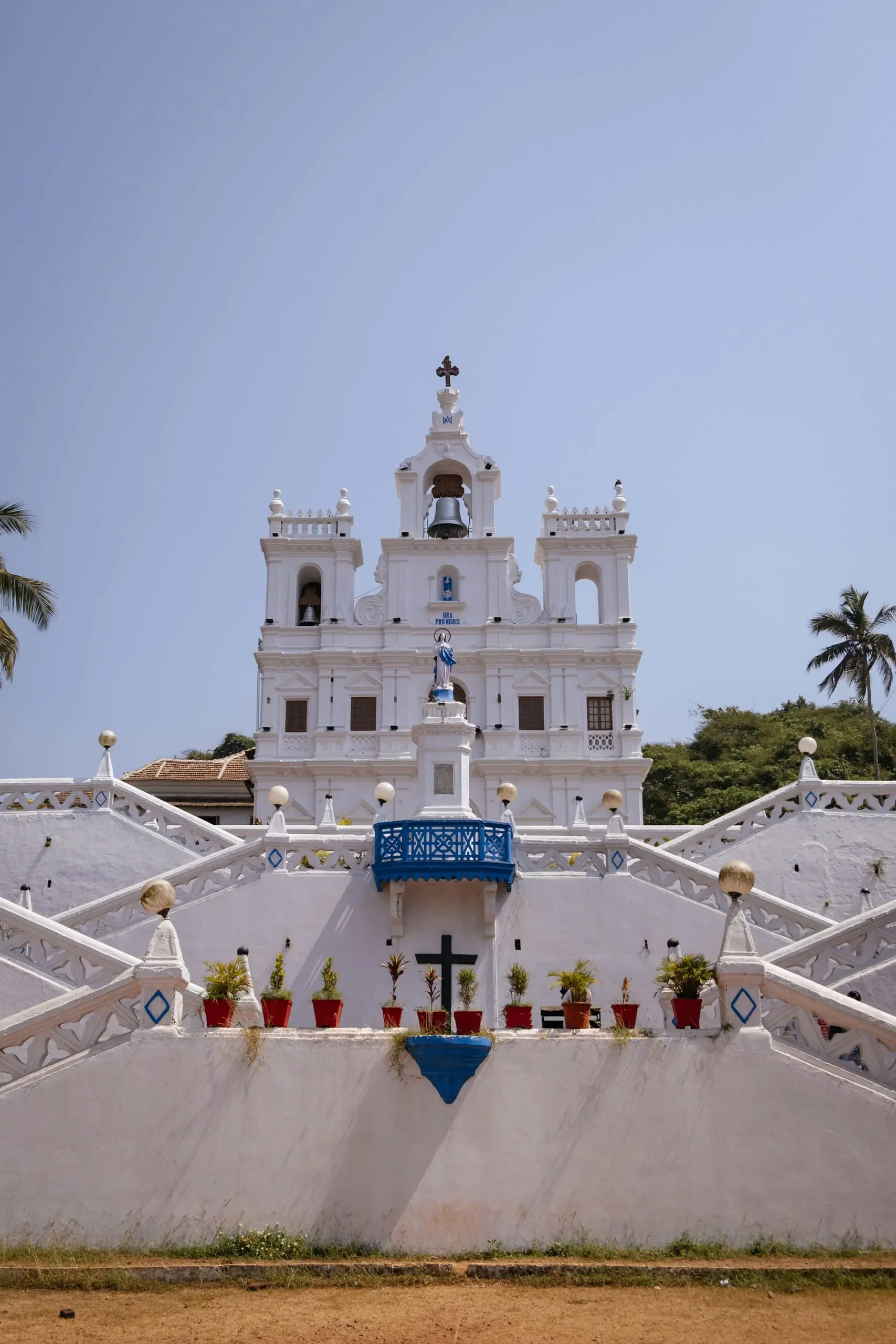 The white baroque facade of Our Lady of the Immaculate Conception, Panaji