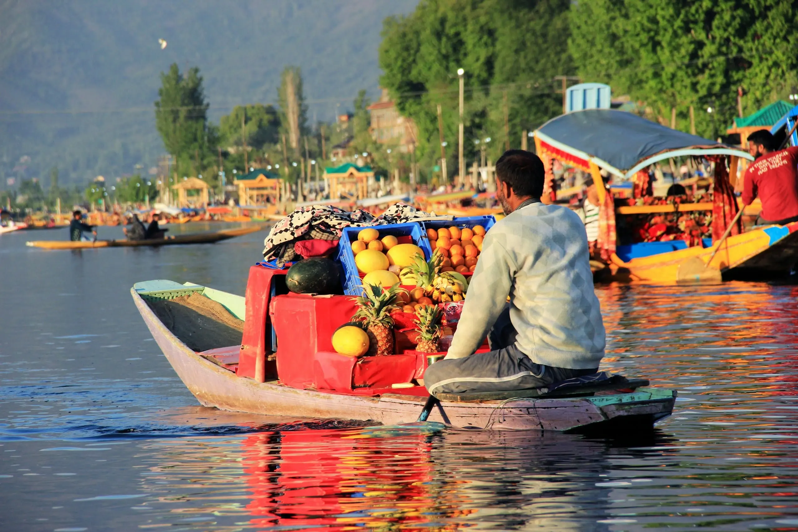 A vendor selling fruit from his boat at the floating market